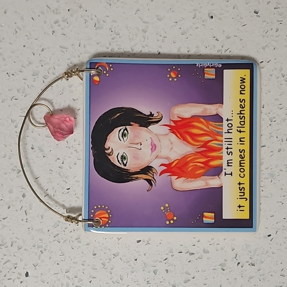 🩷🔥Super Cute & Funny Girly Girlz Ceramic Plaque with Dangling Pink Faux Gem